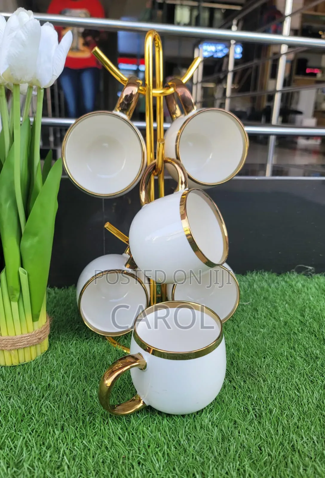 A Set of Six Ceramic Mugswhite and Gold. 450macity