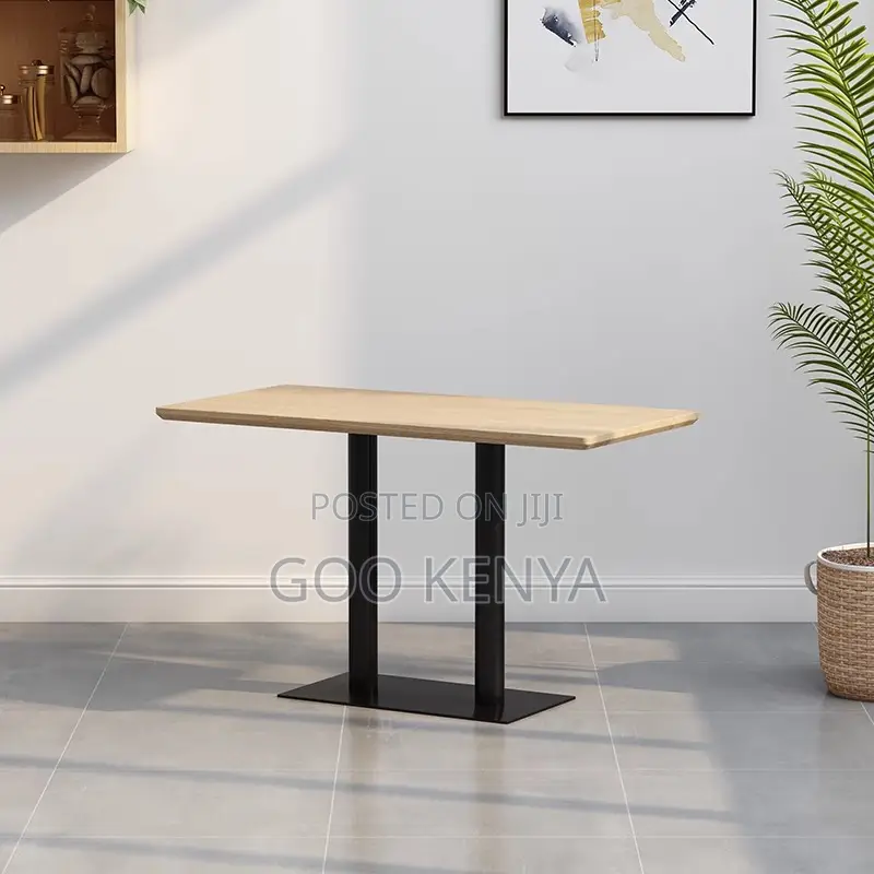 Home Table; Solid Wood Top Dining Table With Metal Base