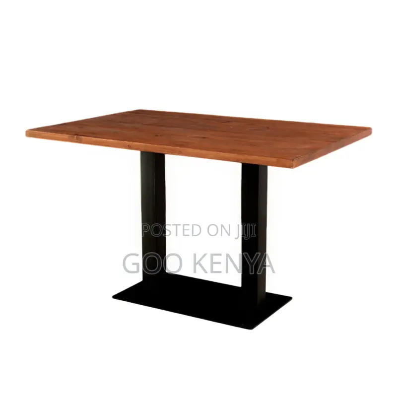 Home Table; Solid Wood Top Dining Table With Metal Base