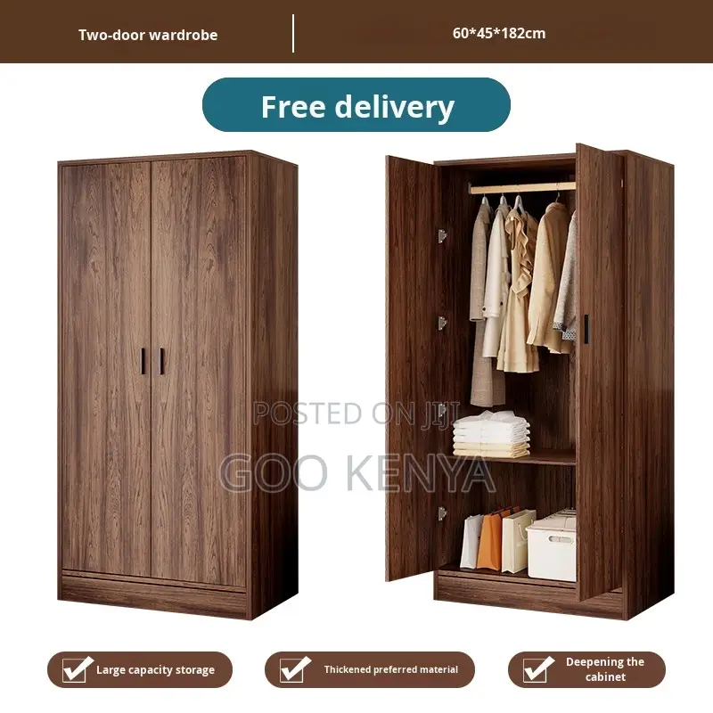 Home Wardrobe; Minimalist Wooden 2-door Wardrobe For Home Interiors
