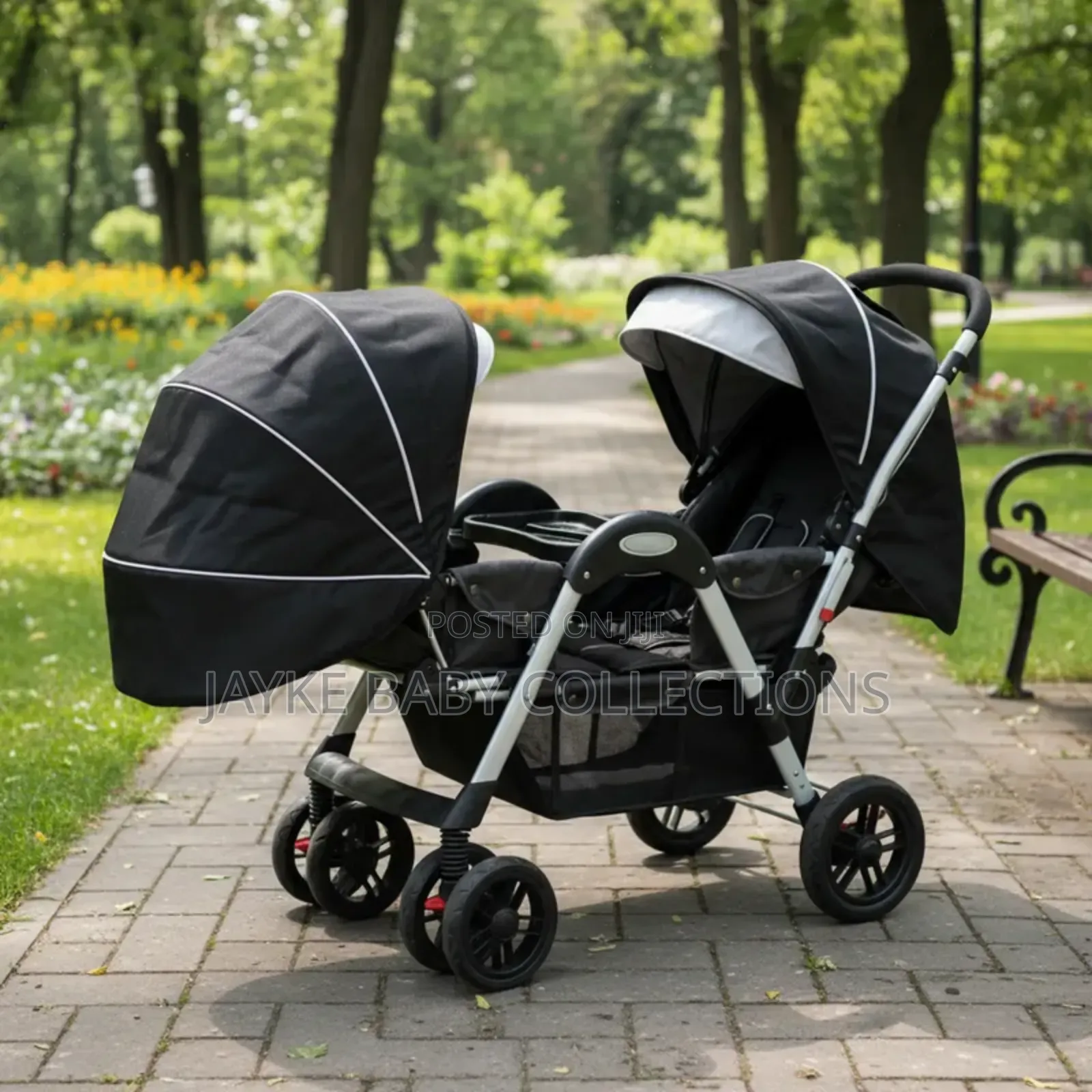 Tandem Twin Stroller/2 Kids 0–3y | Reclines to Full Bed