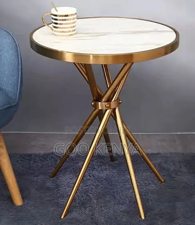 Home Table; Marble Round Coffee Table For 4-seater Living Room Setup