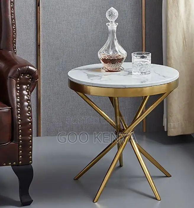 Home Table; Marble Round Coffee Table For 4-seater Living Room Setup