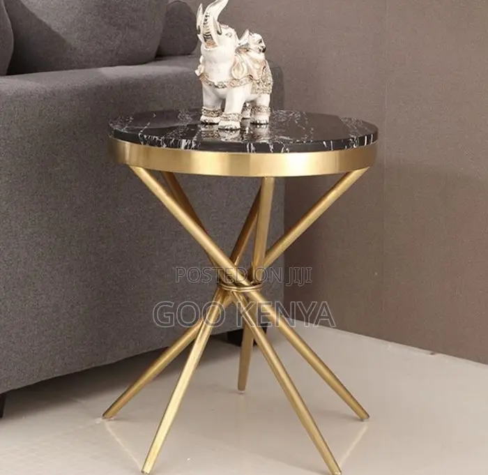 Home Table; Marble Round Coffee Table For 4-seater Living Room Setup