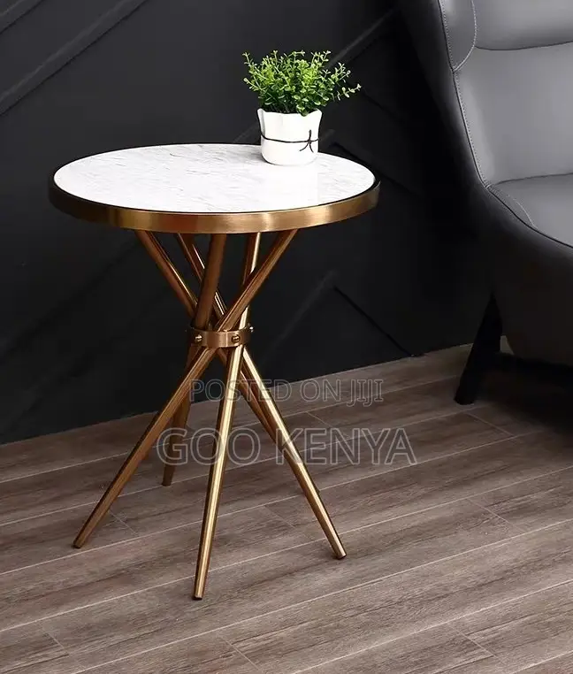 Home Table; Marble Round Coffee Table For 4-seater Living Room Setup