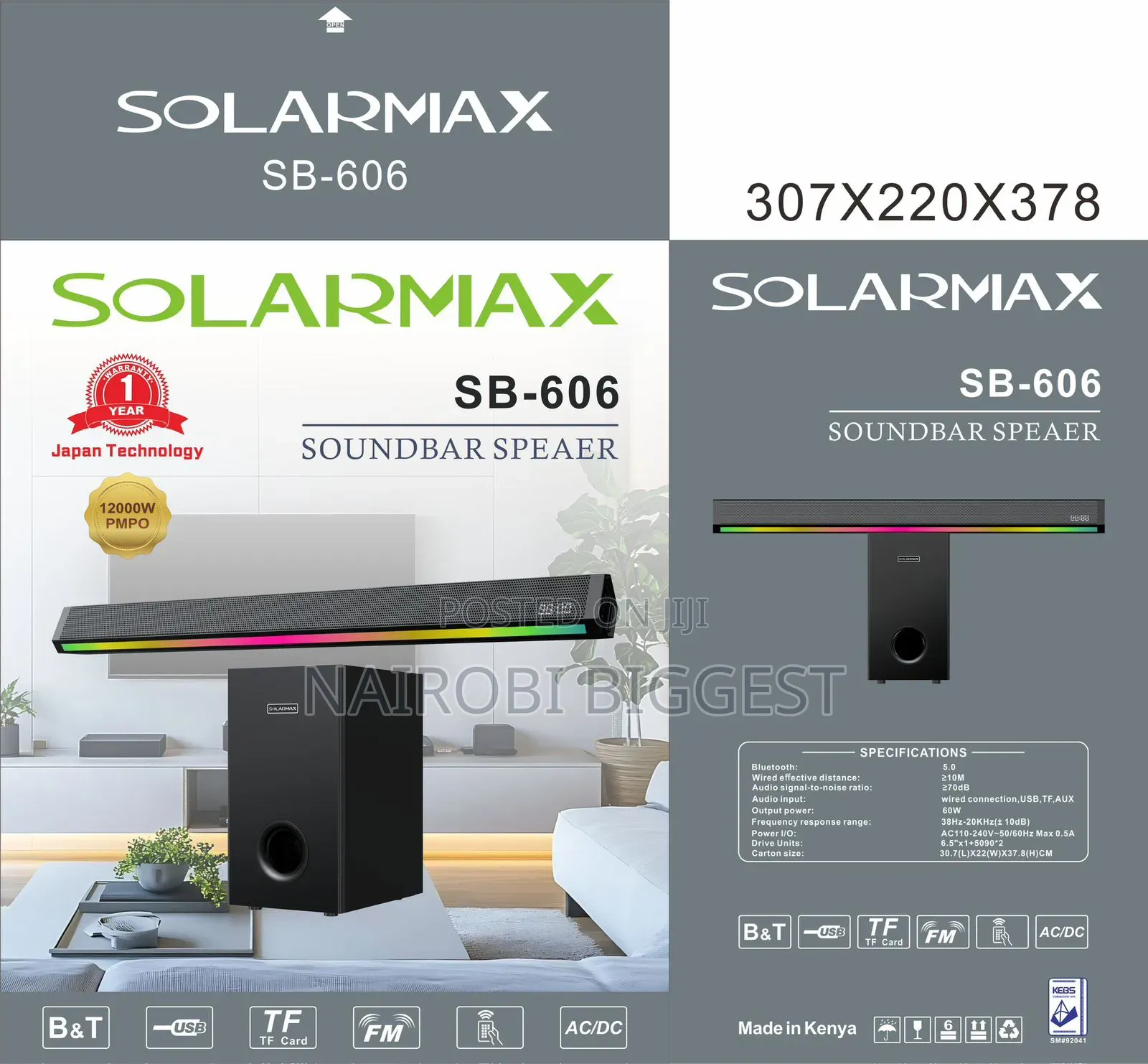 3.1ch Solarmax Soundbar Multimedia Speaker System Woofer