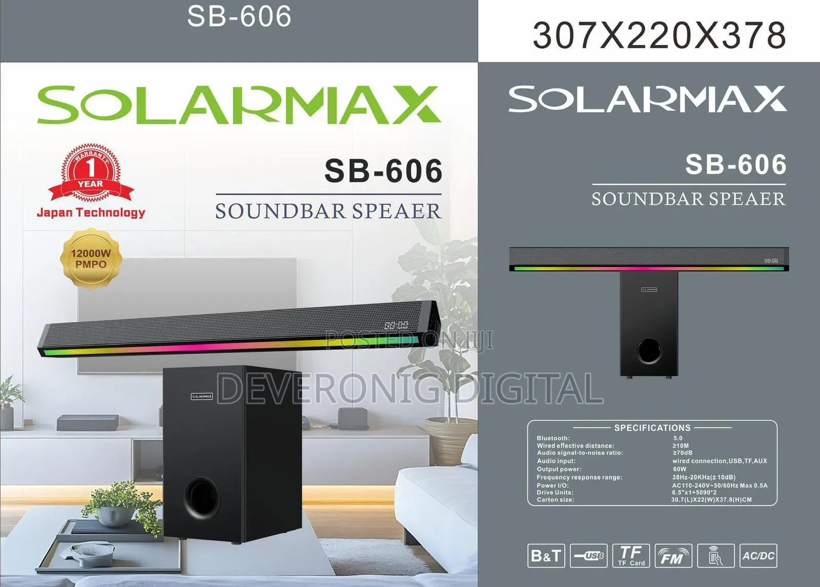 3.1ch Solarmax Soundbar Multimedia Speaker System Woofer