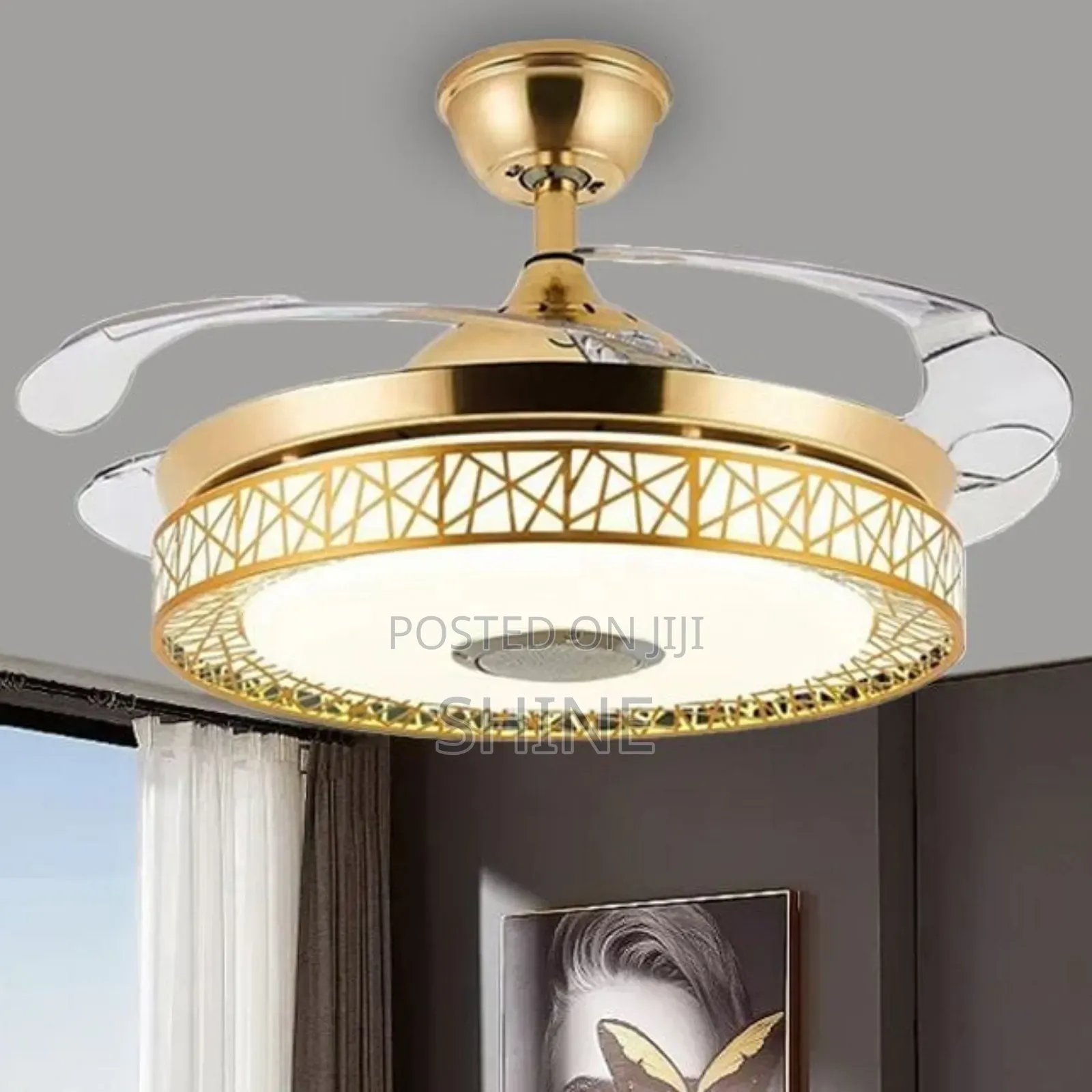 Modern Gold Chandelier Fan With a Bluetooth Speaker