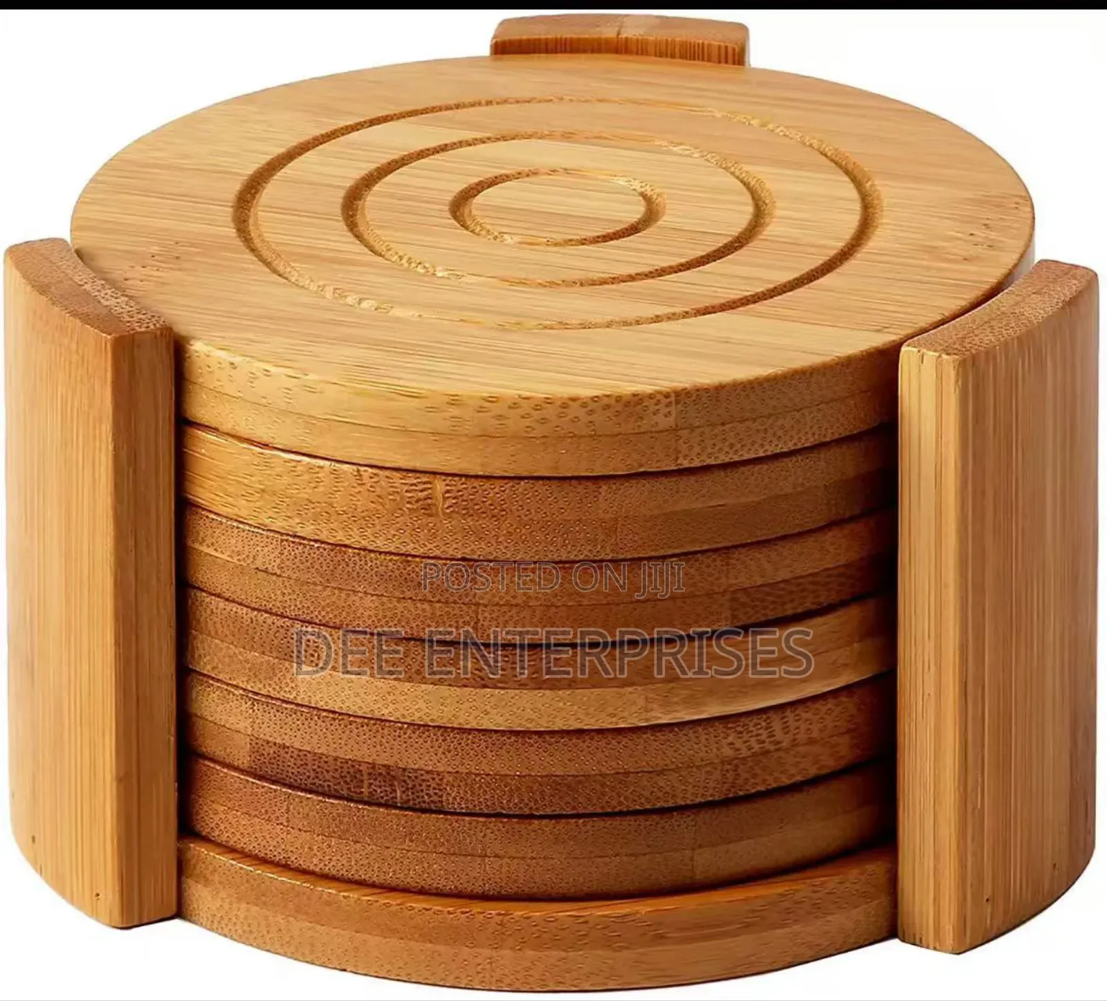 6pcs Round Bamboo Coaster Set