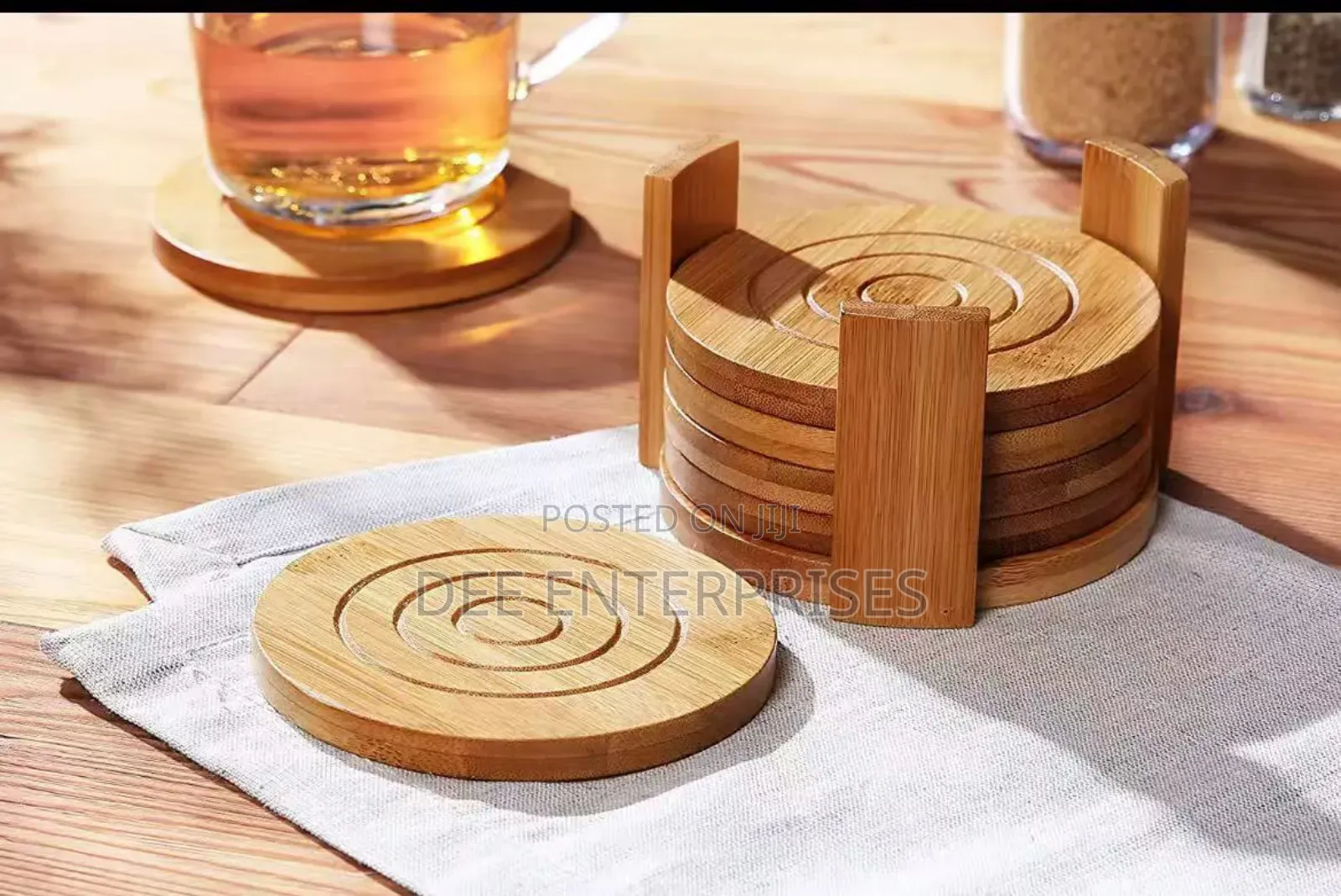 6pcs Round Bamboo Coaster Set