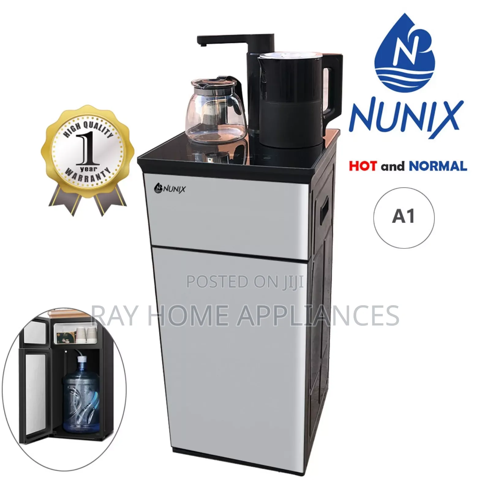 Silver Nunix A1 Bottom Load Hot and Normalwater Dispenser Black Silver
