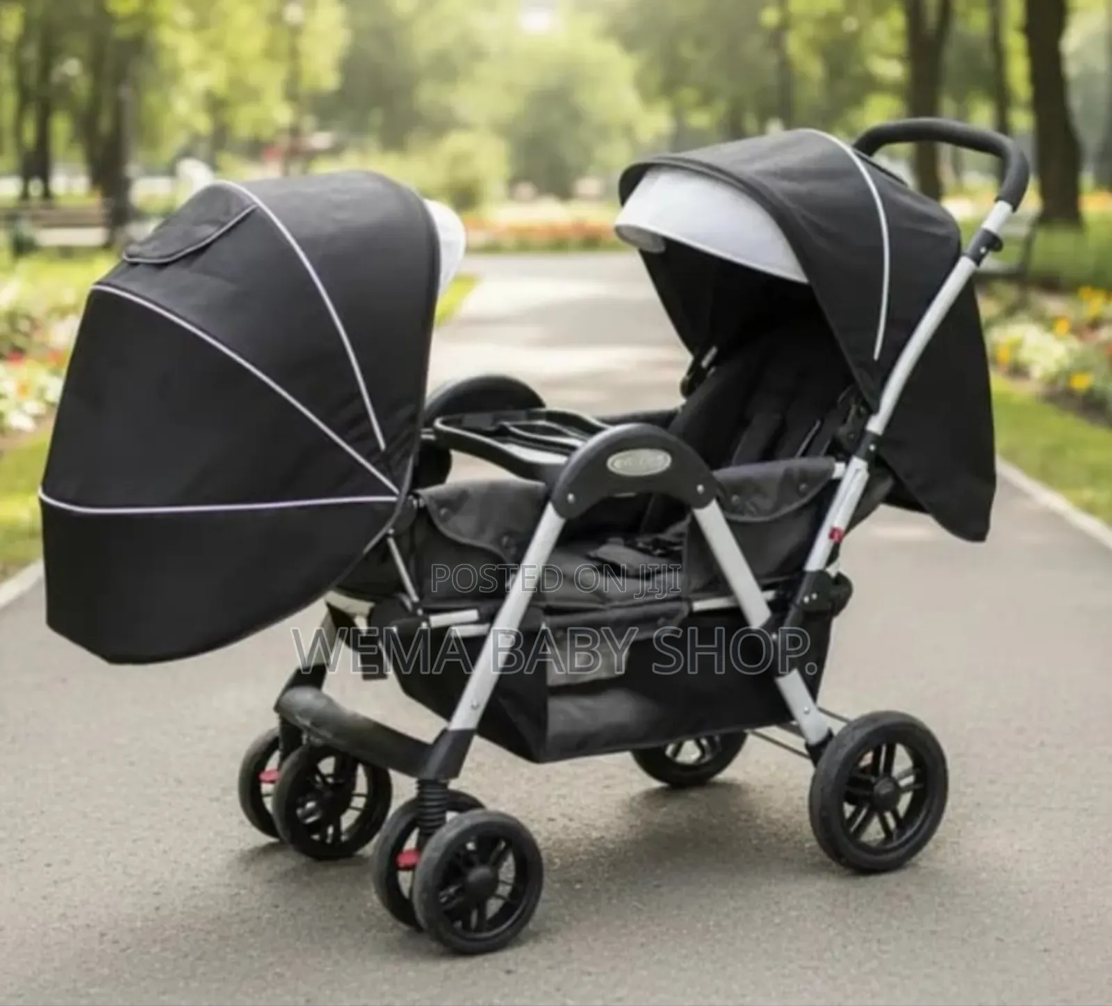 Tandem Twin Baby Stroller or Pushchair in Gray.