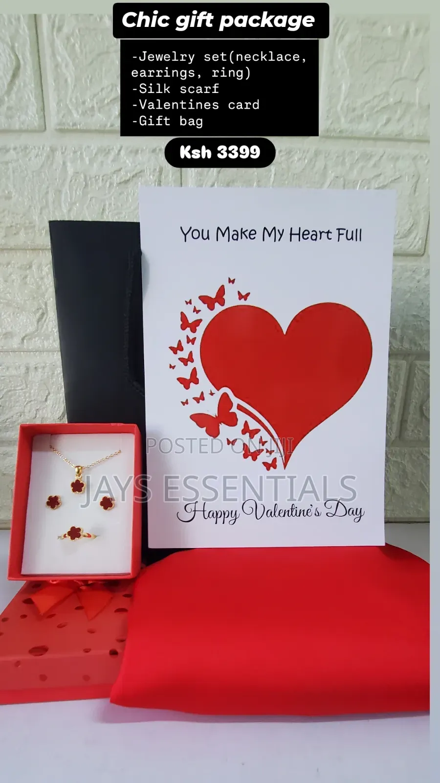 Chic Valentines Gift Set- Jewelry Set,Silk Scarf,Card and Bag