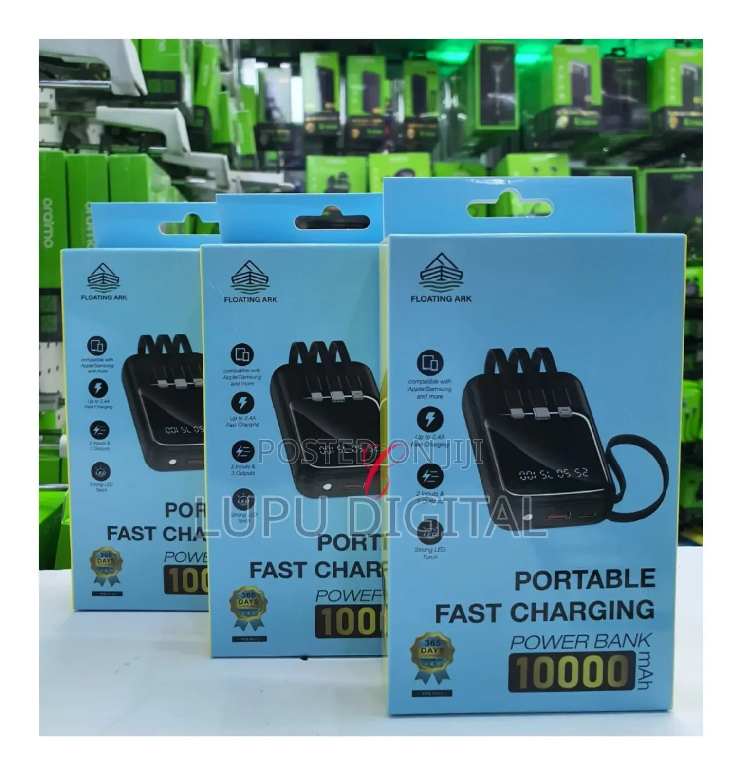 Floating Ark FPB-P413 10,000mah Portable Power Bank 3 Built in Cables