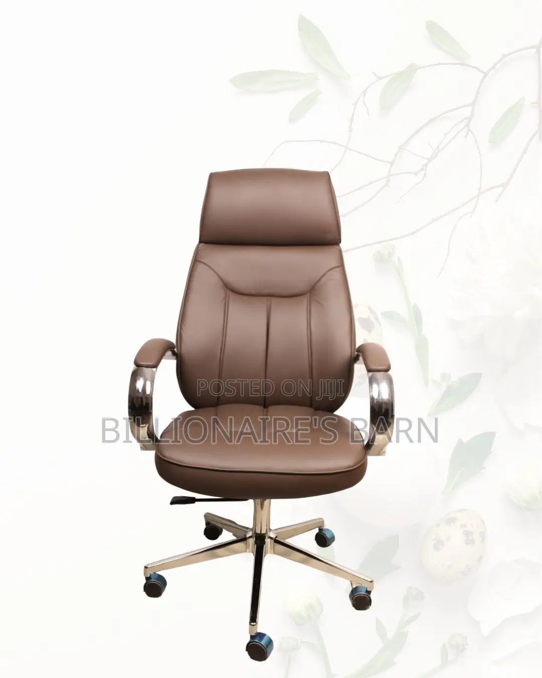 Brown High-Back Executive Leather Chair | Clean Look, Strong Base