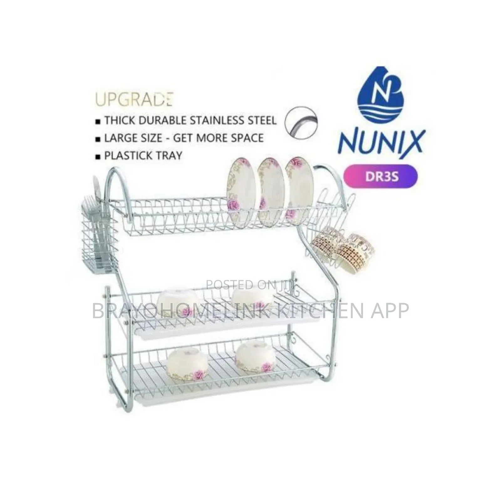 Nunix Dish Rack - 3 Tier + Drain Board