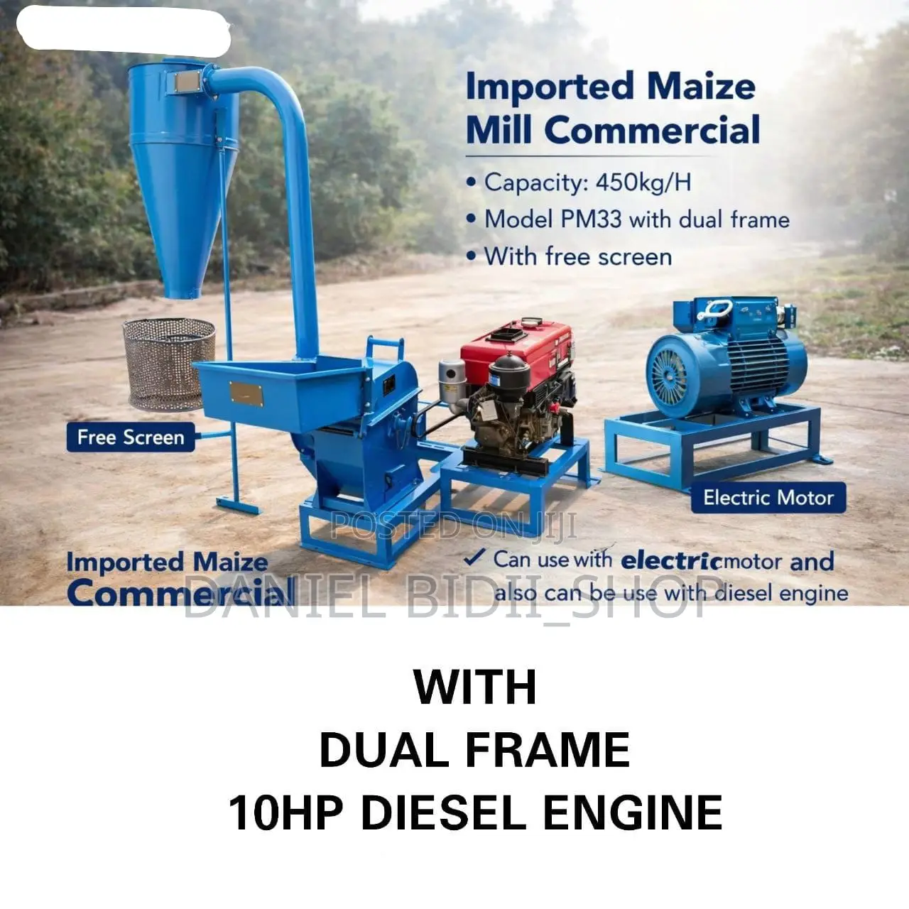 Commercial Posho Mill With Dual Frame 10hp Diesel Engine