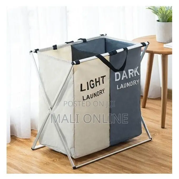 Foldable Double Laundry Basket With Dual Compartments