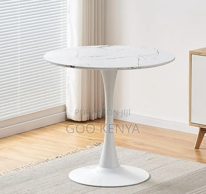 Home Table; Round Marble Coffee Table With Metallic Star Base