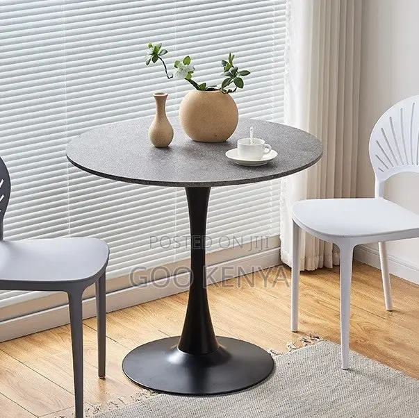 Home Table; Round Marble Coffee Table With Metallic Star Base