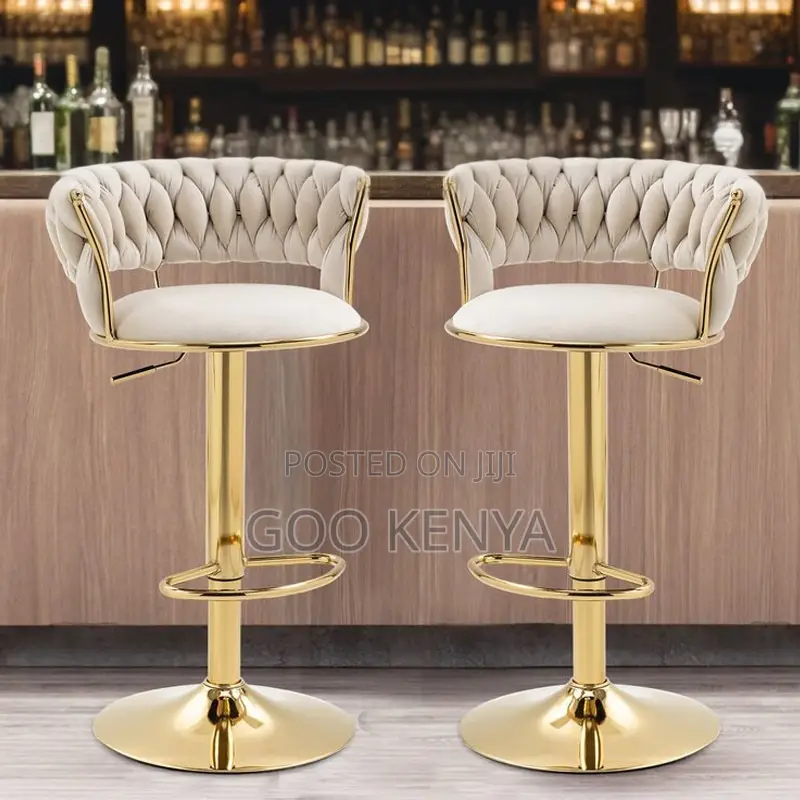 Home Bar Stool; Velvet Adjustable Bar Stool With Gold Frame