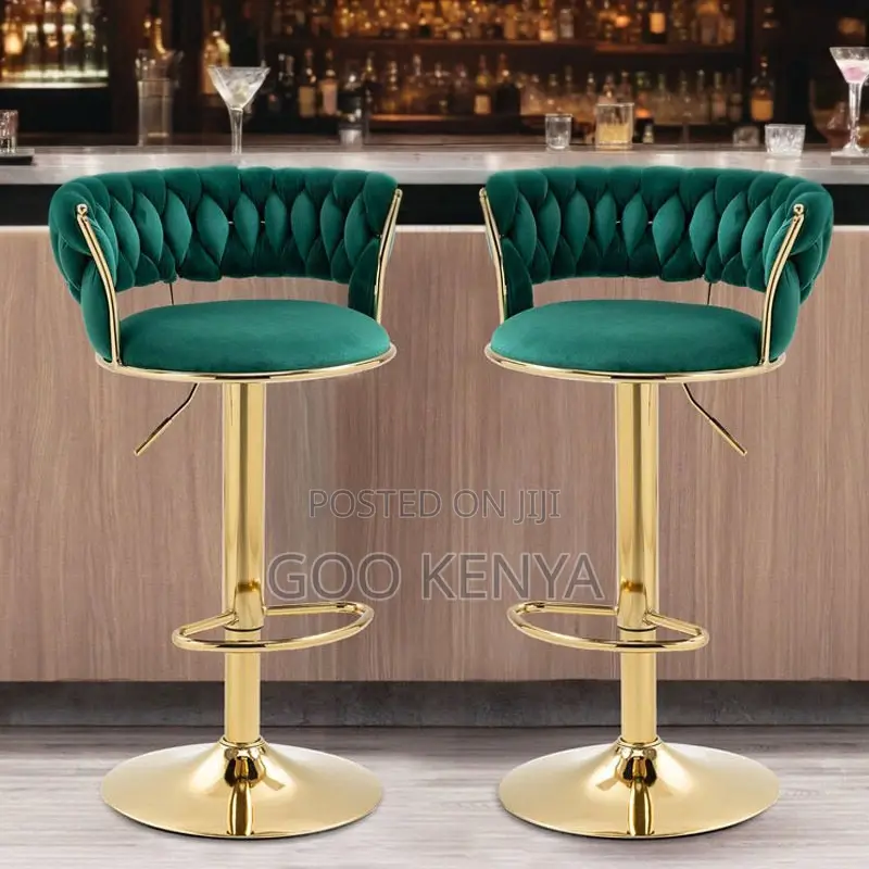 Home Bar Stool; Velvet Adjustable Bar Stool With Gold Frame