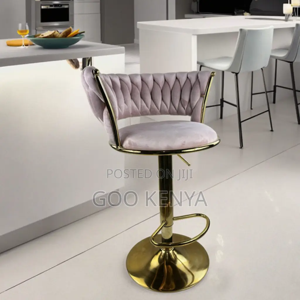 Home Bar Stool; Velvet Adjustable Bar Stool With Gold Frame