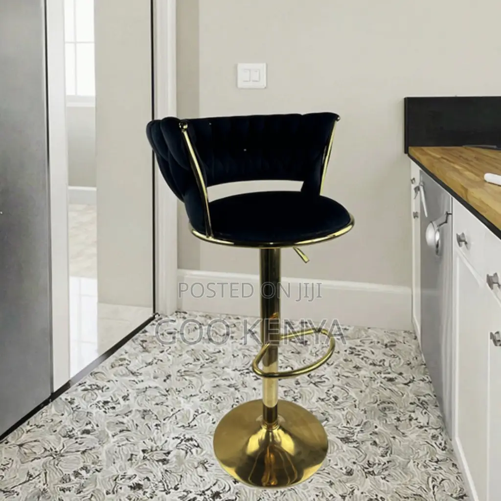 Home Bar Stool; Velvet Adjustable Bar Stool With Gold Frame