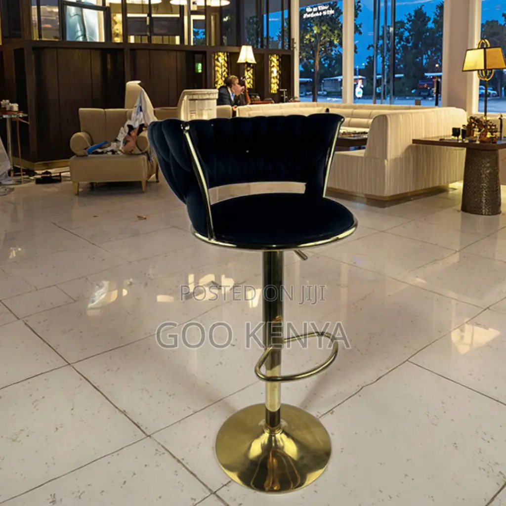 Home Bar Stool; Velvet Adjustable Bar Stool With Gold Frame