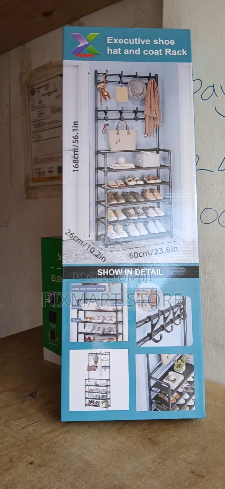 5-Tier Metal Shoe Rack/Hangers With 8 Hooks – 168cm.