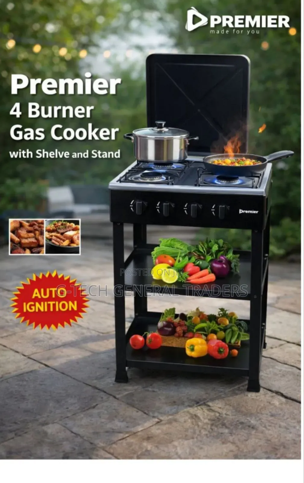 Premier 4 Burner 50*55 Auto Ignition Cooker With Shelves