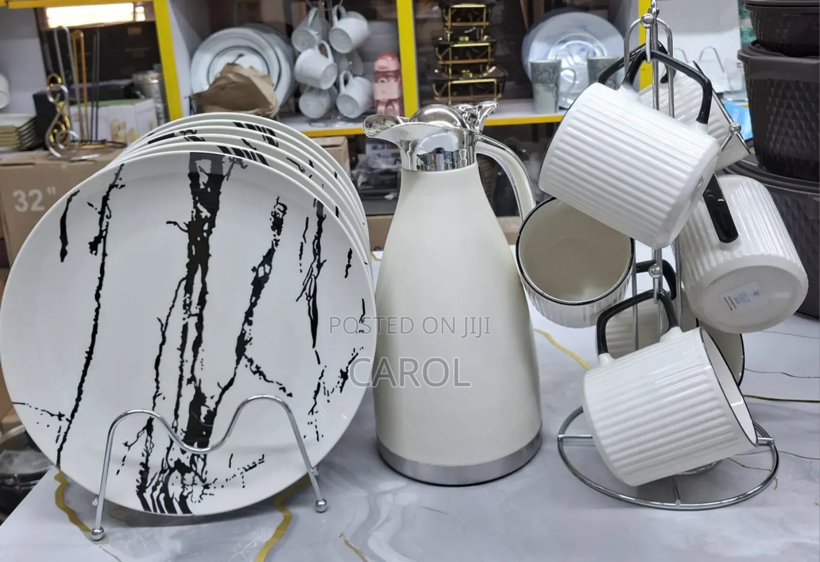 Breakfast Set 6pc Plates 6pc Cups 1pc Jp Flask