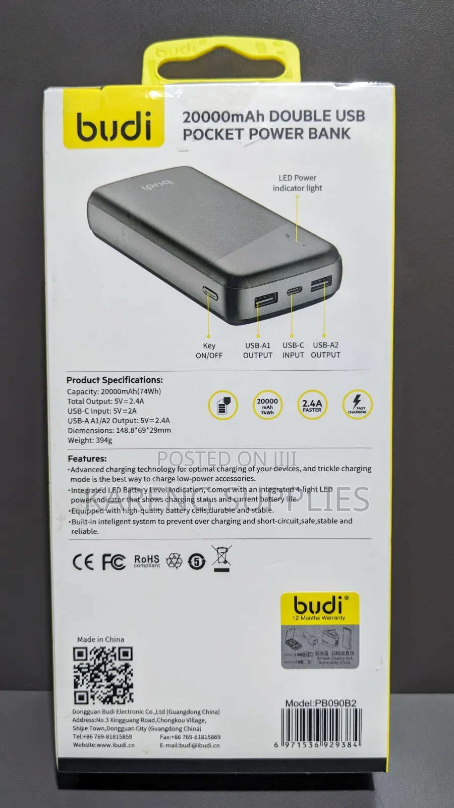 Budi 20000mah Pocket Power Bank