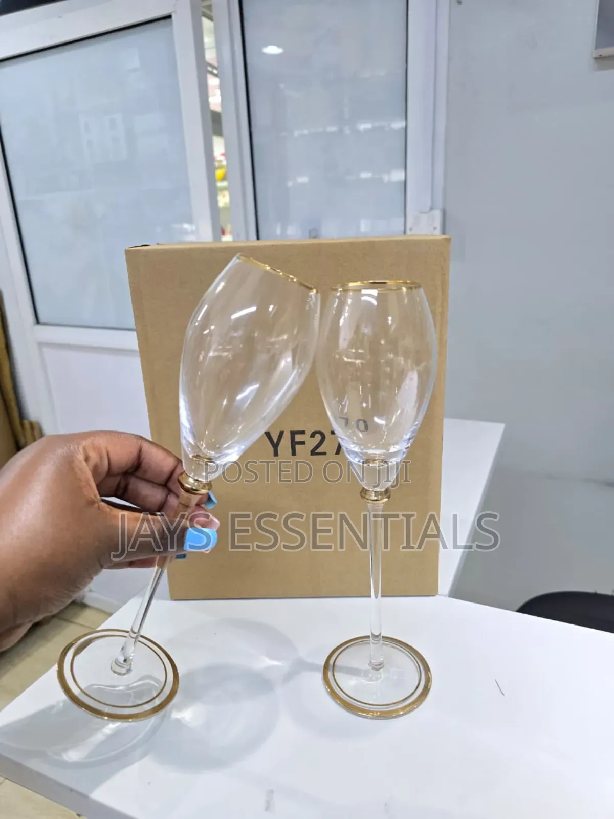 6pcs Long Gold Rim Wine Glasses
