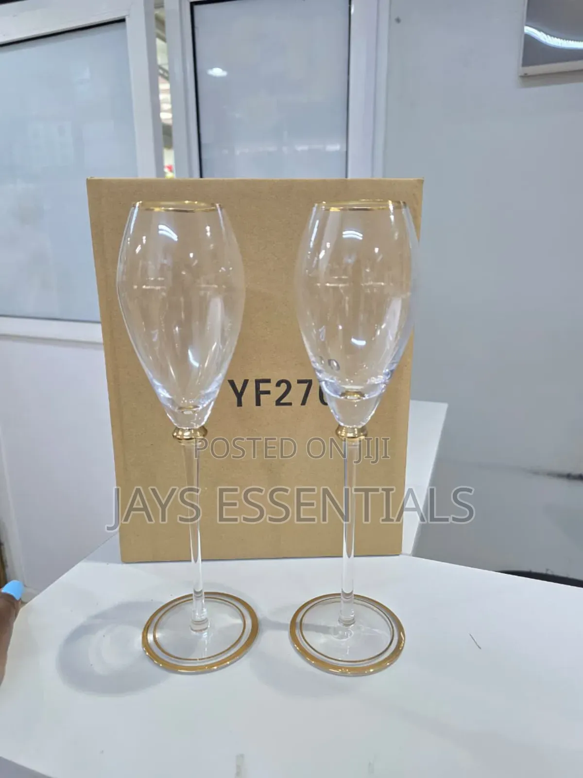 6pcs Long Gold Rim Wine Glasses