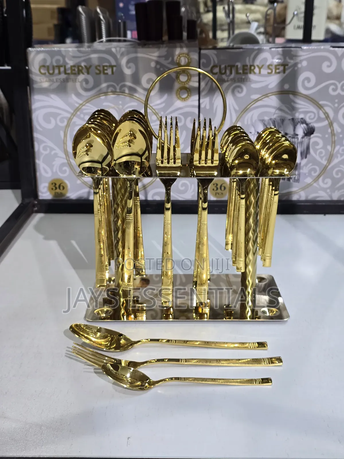 36pcs Gold Cutlery Set With Unique Stand