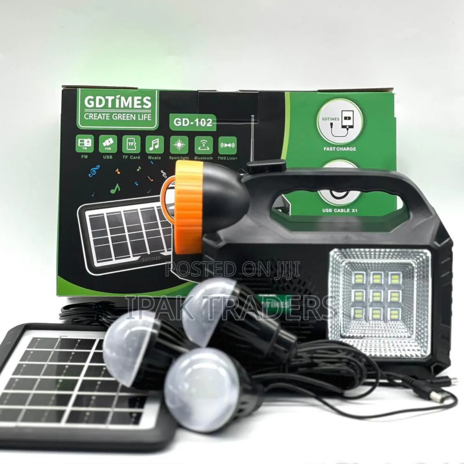 Gdtimes Solar Lighting System With Fm Radio 3bulbs