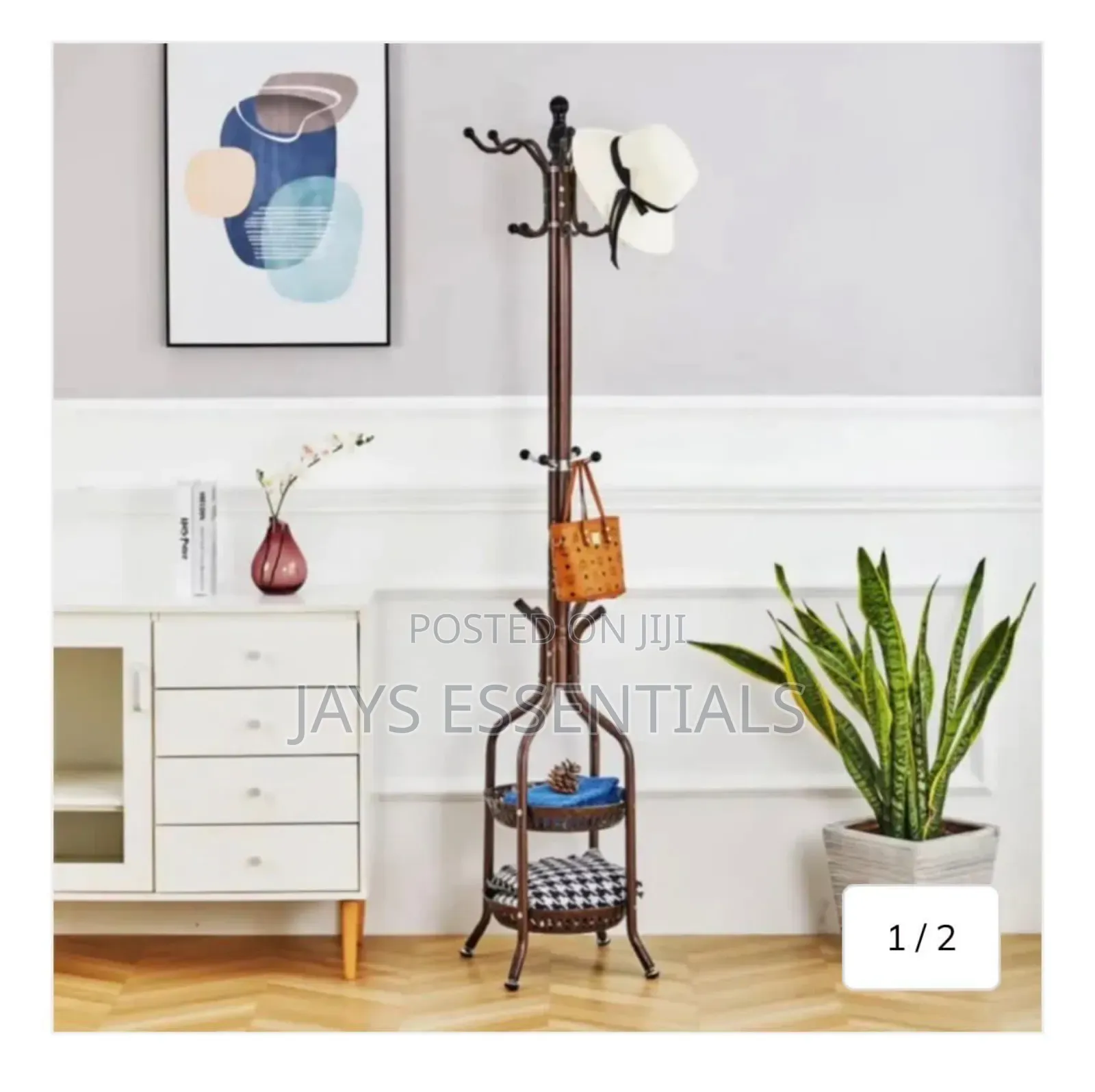 Wrought Iron Coat and Handbag Standing Rack