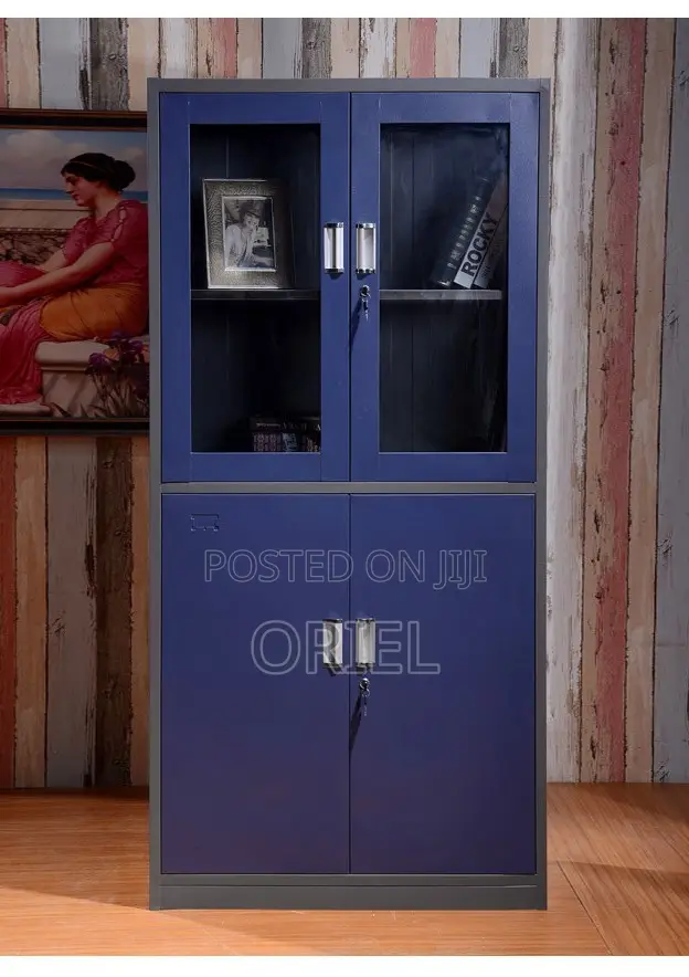 Office Cabinets; Modern Locking Metallic Blue Workplace Cabinet