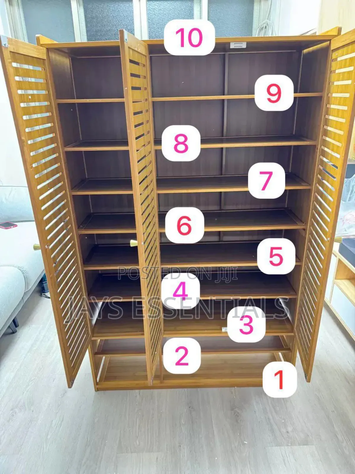 10-Tier Wooden Bamboo Shoe Cabinet