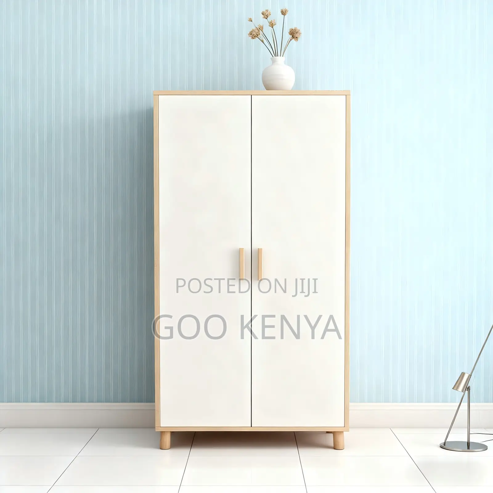 Home Wardrobe; Minimalist White Wooden Bedroom Closet – 2 Doors