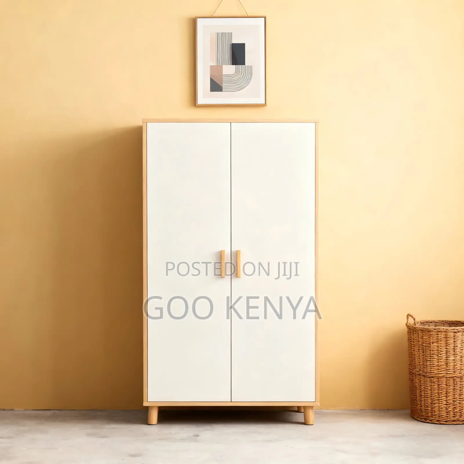 Home Wardrobe; Minimalist White Wooden Bedroom Closet – 2 Doors