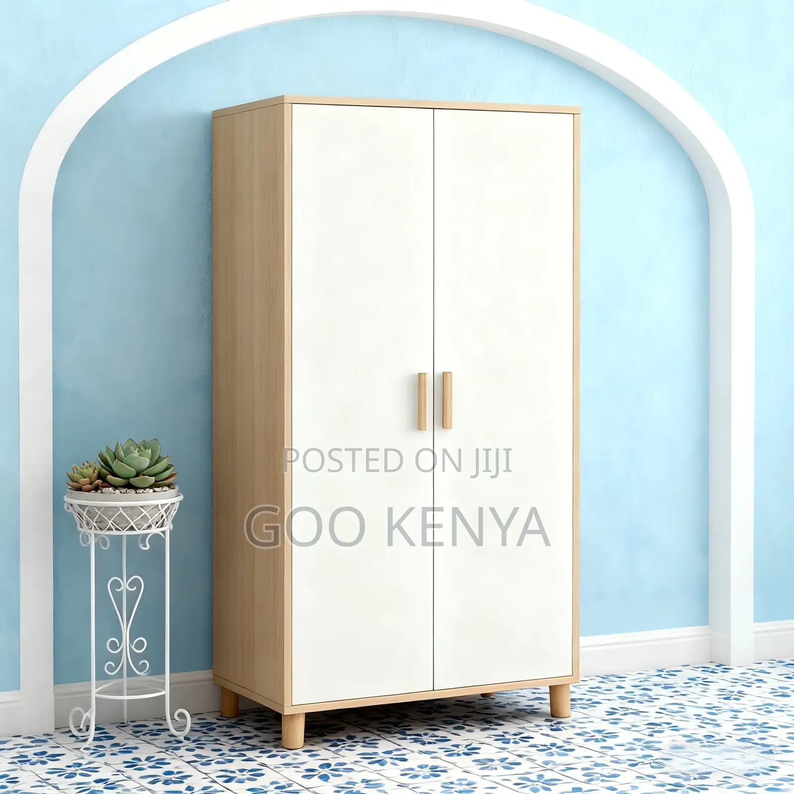 Home Wardrobe; Minimalist White Wooden Bedroom Closet – 2 Doors