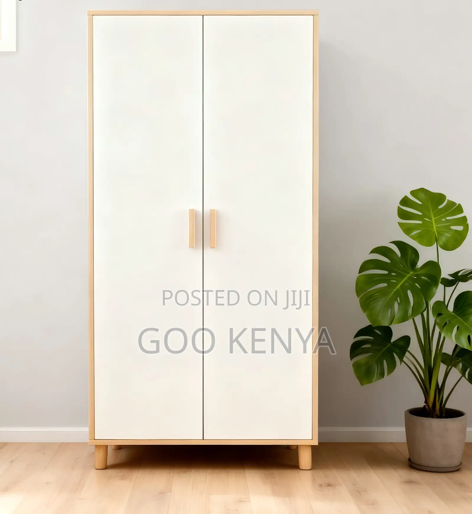 Home Wardrobe; Minimalist White Wooden Bedroom Closet – 2 Doors