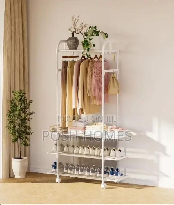 *Modern Garment Rack With 3 Metal Shelves*