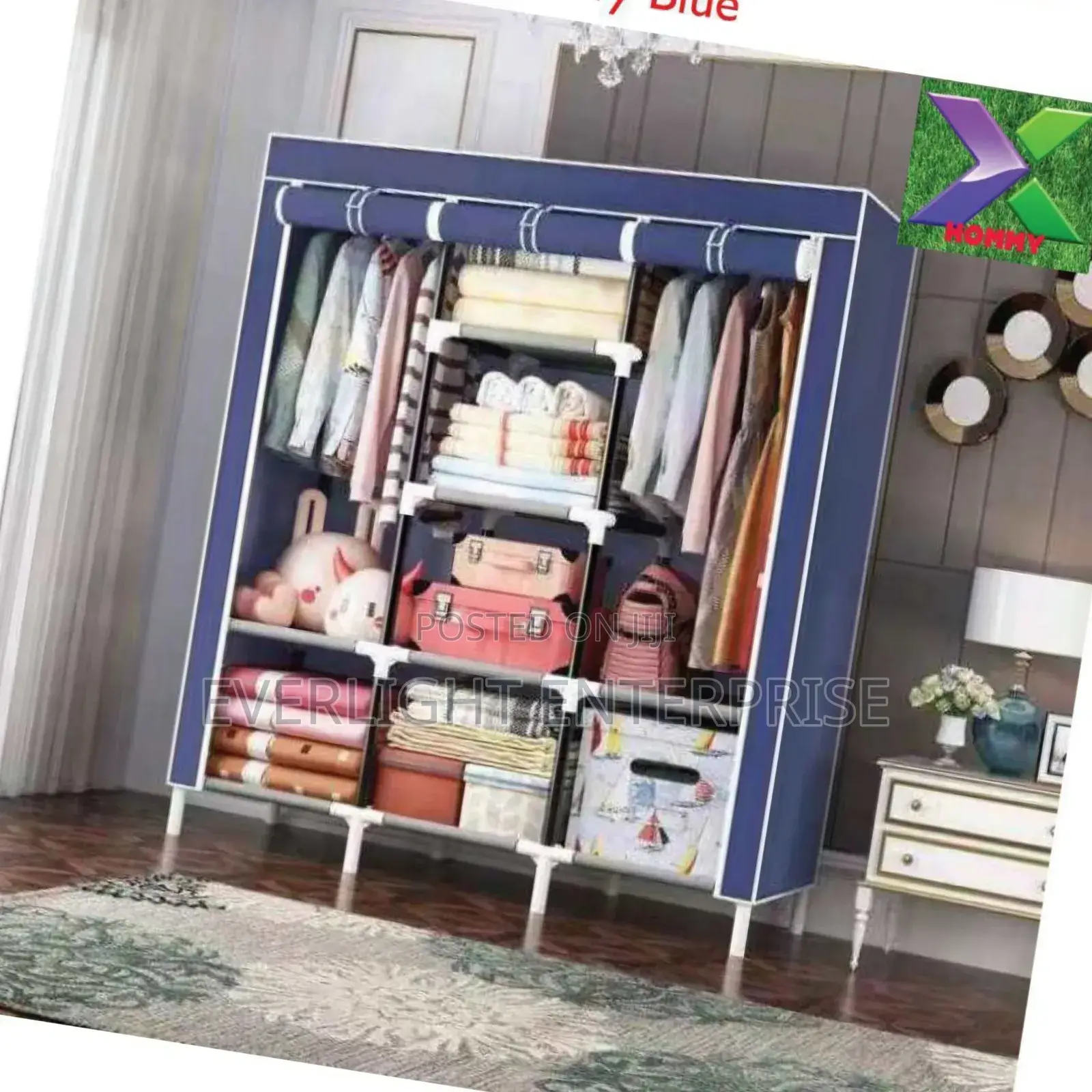 Three Column Metallic Portable Wardrobe