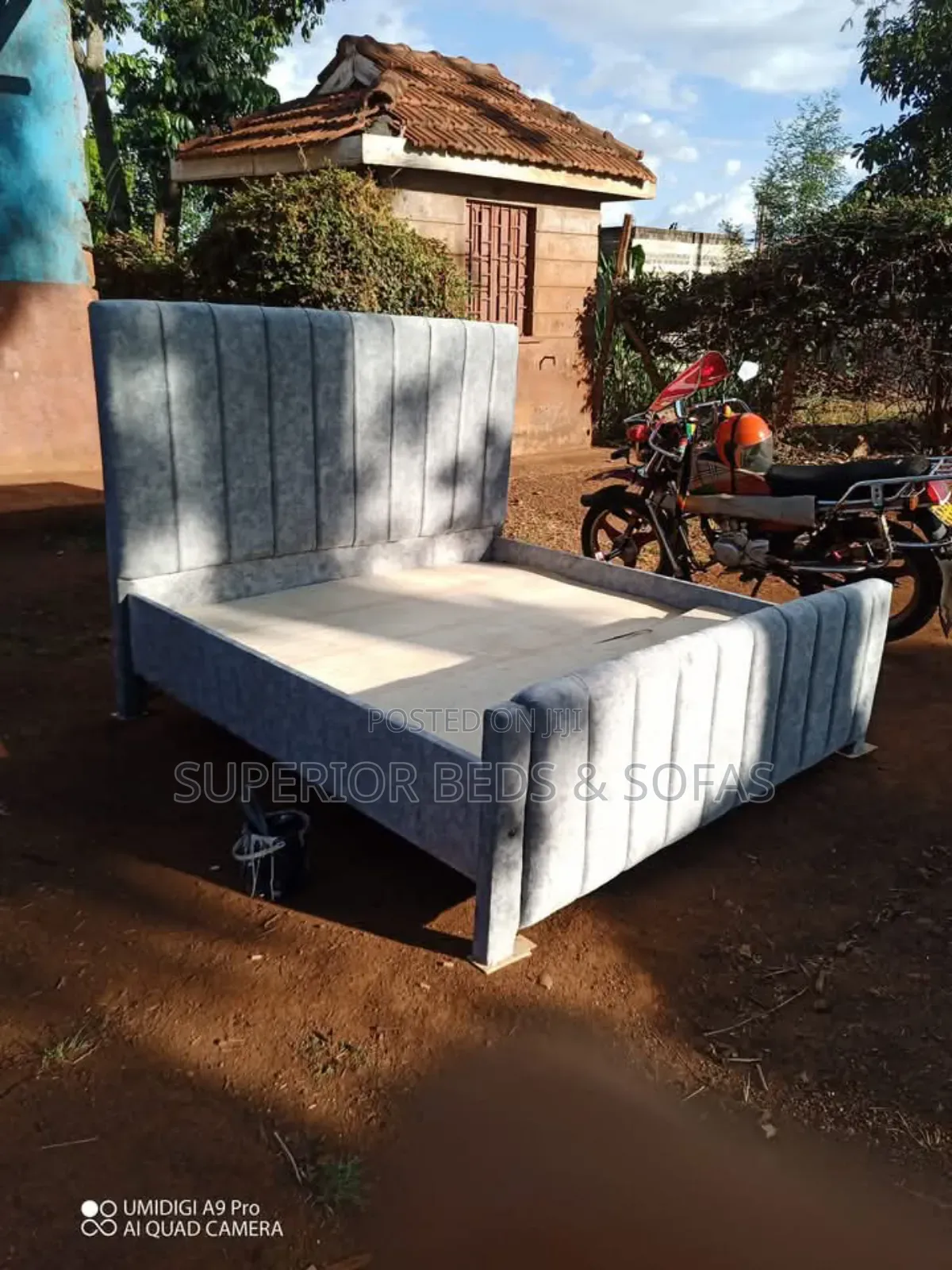 Luxury Grey Velvet Panel Bed