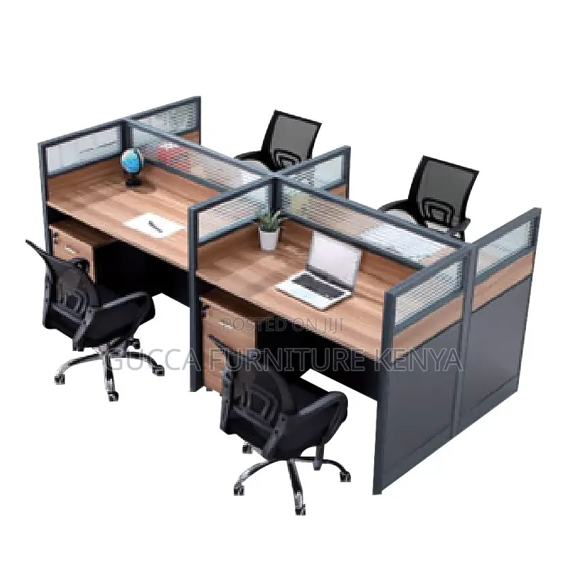 4-seater Brown Wood Modular Workstation