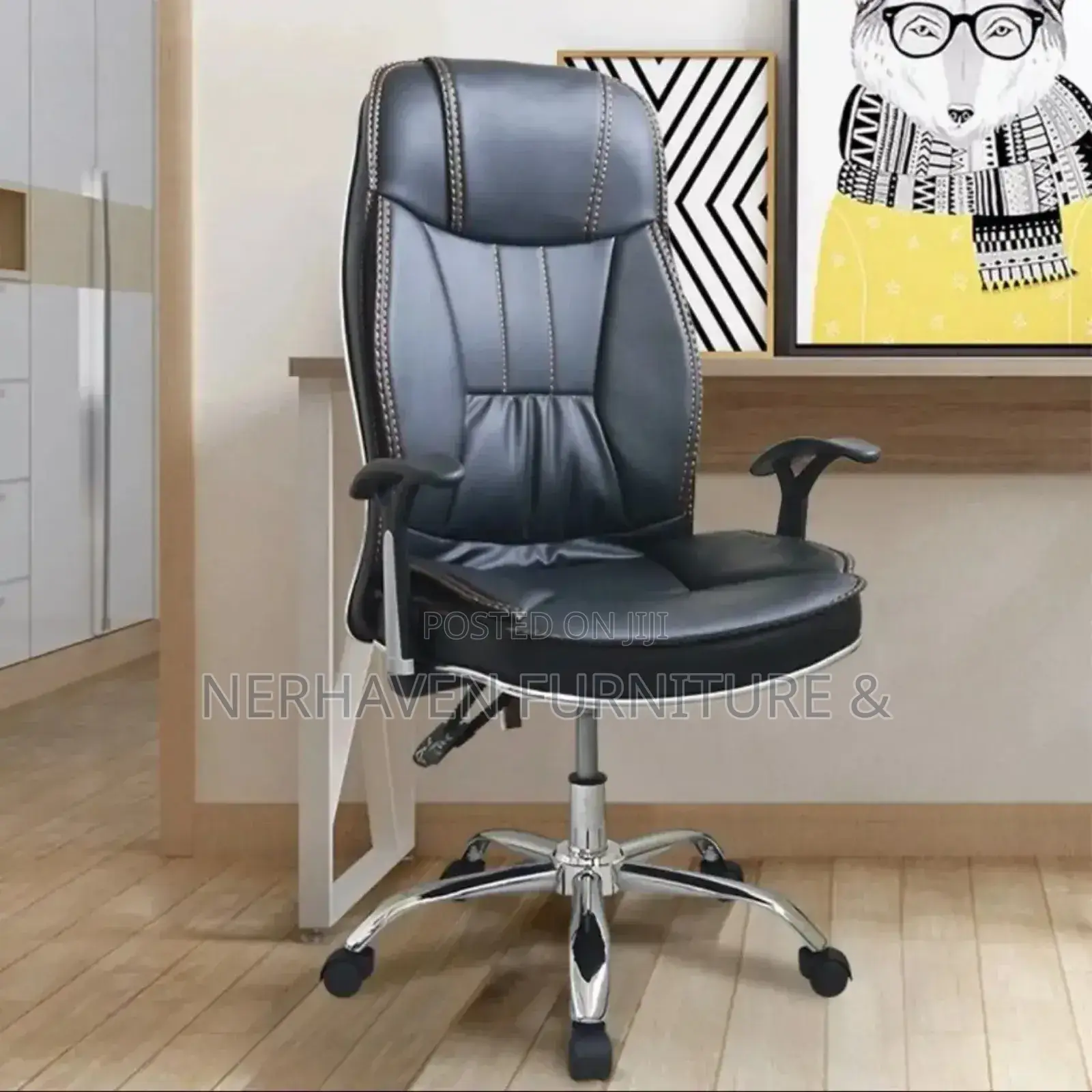 Ergonomic Leather Office Chair With Reclining Swivel
