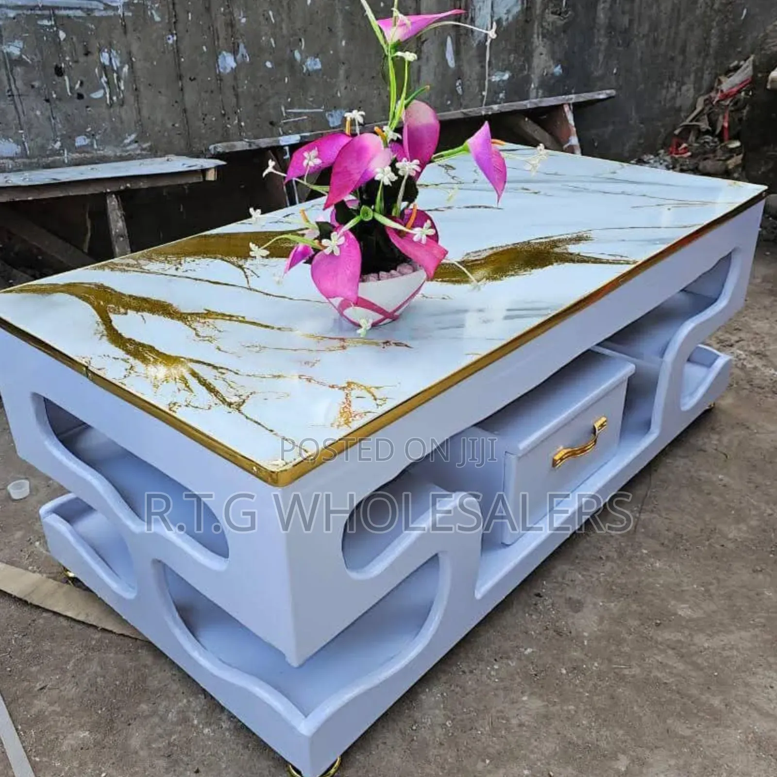Stylish White Coffee Table, Marble Topped – Perfect for Living Room